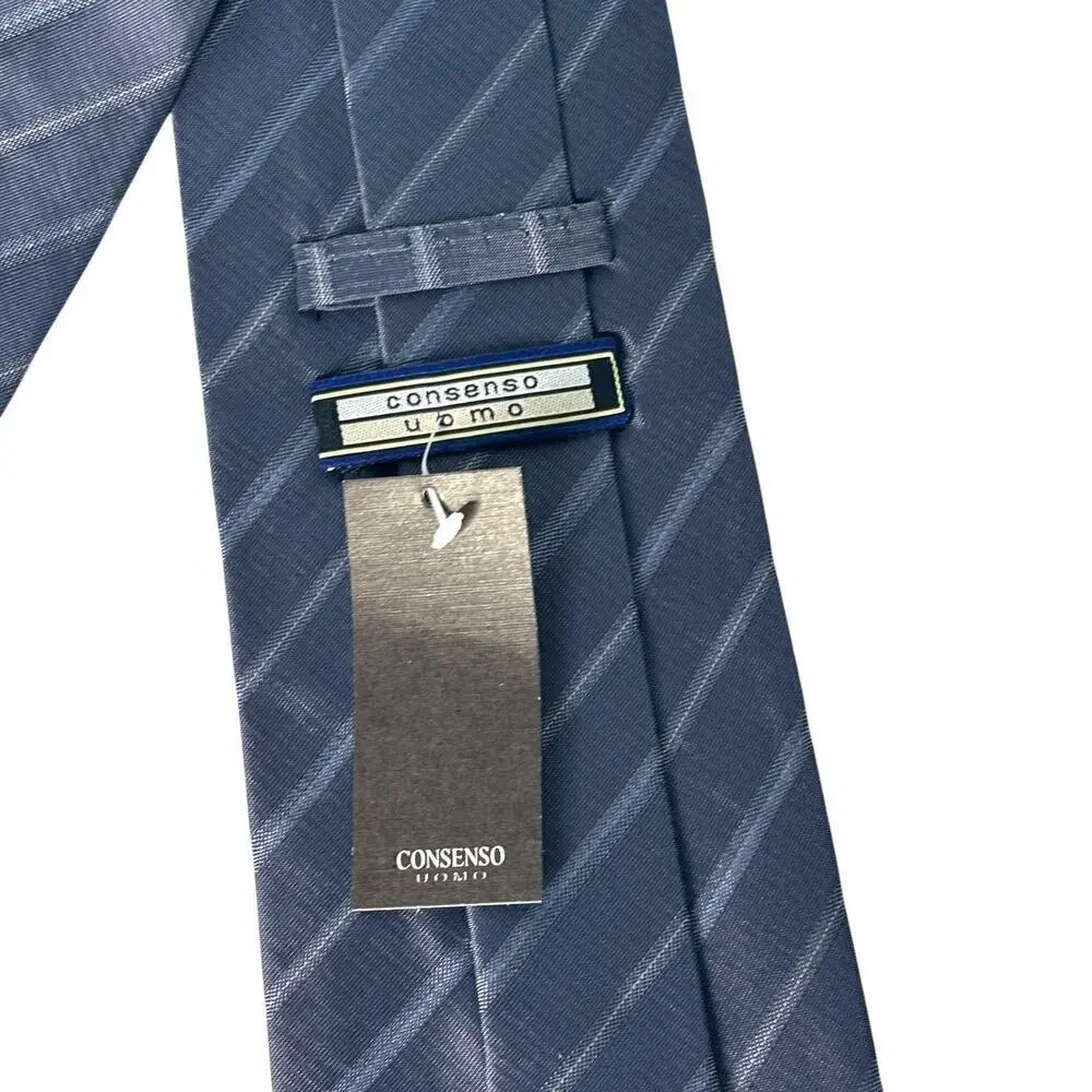 Consenso Uomo Hand Sewn Silk Tie Navy Blue Stripe